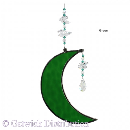 Hanging Cresent Leadlight Moon - Green<br/><b>LIMITED STOCK AVAILABLE!</b>