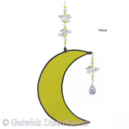 Hanging Cresent Leadlight Moon - Yellow<br/><b>LIMITED STOCK AVAILABLE!</b>