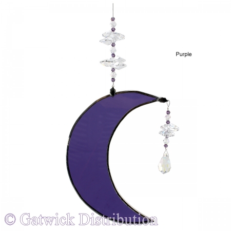 Hanging Cresent Leadlight Moon - Purple <br/><b>LIMITED STOCK AVAILABLE!</b>