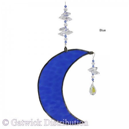 Hanging Cresent Leadlight Moon - Blue